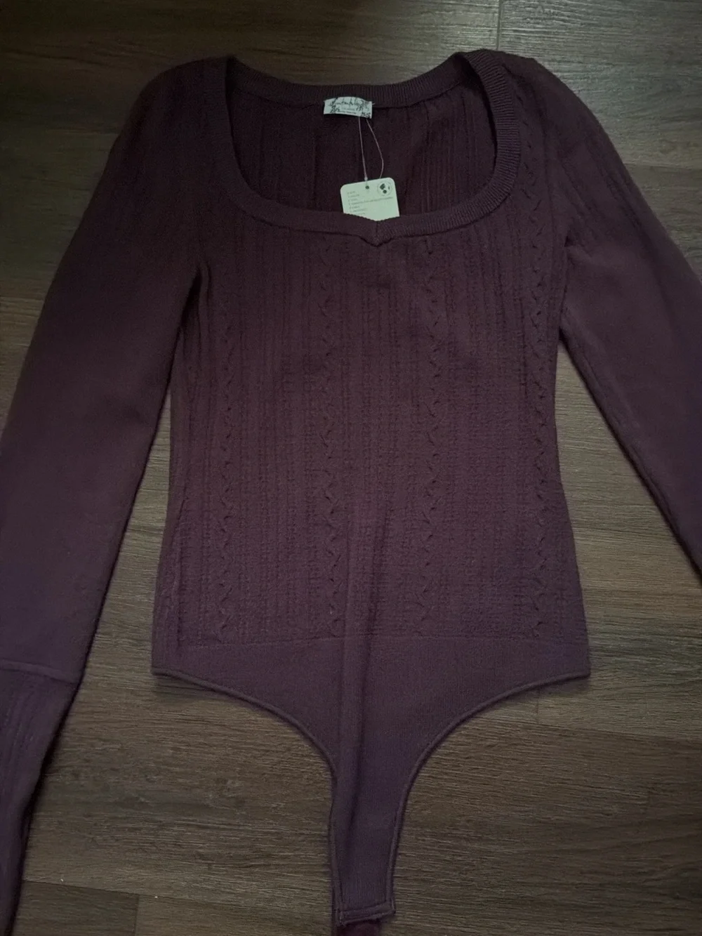 Free People Fitted Long Sleeve Square Neck Top - Deep Plum